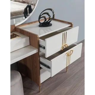 Luxus Schminktisch Kommode Schrank Anrichte 2tlg. Spiegel Möbel Kommoden - Beige