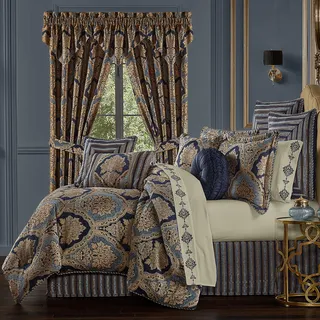 Five Queens Court Bristol Luxuriöses Damast-Bettwäsche-Set, gewebtes Jacquard, 4-teilig, Queensize, 92 x 96 cm, Polyester, Indigo/Mandala-Traum