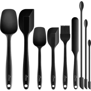 Hotec 9-teiliges Silikon-Spatel-Set schwarz, hitzebeständig, antihaftbeschichtet, BPA-frei, spülmaschinenfest