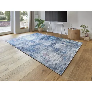 -LUXOR- living Teppich Wohnzimmer Prima im Vintage Design - Wohnzimmerteppich Teppich Kurzflor Digitaldruck in zeitlosem Design Grau-blau 80 x 150 cm