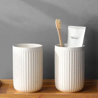Zahnputzbecher Keramik Set, Zahnbürstenhalter für Elektrische Zahnbürste Zahnbürste und Zahnpasta, Kinder Toothbrush Holder, Zahnbürsten Badezimmer Organizer Beige