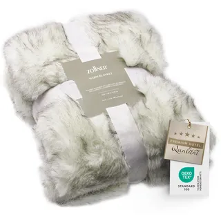 ZOLLNER Kuscheldecke 150x200 cm, Kunstfelldecke, Wendedecke, Mikrofaser, beige