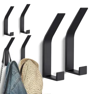Kssvzz 6 Stück Schwarz kleiderhaken Wand zum Bohren-Schrauben unsichtbar, Moderne Garderobenhaken Garderobenleiste Wand für Garderobe, Jacken, Mäntel, Cap, Schals, Handtuch, Handtaschen und Mehr