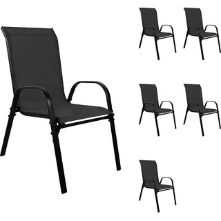 6xOutdoorstuhl Gartenstuhl Stapelstuhl robust Metall Textilen Schwarz - Schwarz