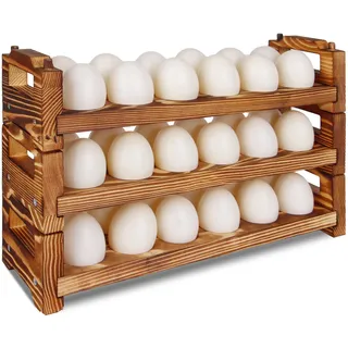 CVHOMEDECO. Holz Eierhalter, frische Eierhalter, Arbeitsplatte, Brennholz Eiersammelregal zum Sammeln von frischen Eiern, stapelbar mit 36 Eiern, Organizer für Zuhause und Küche, 3er Set