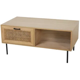 Möbilia Couchtisch Ailis Schwarz MDF mit Rattan 110 x 50 x 59 cm