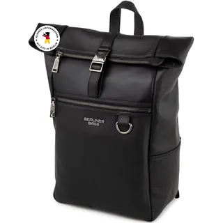 Berliner Bags Business Rucksack Harlem Premium, 15 Zoll aus Leder - Schwarz | Business Rucksack & Lederrucksack für Herren, 15 Zoll Laptopfach & wasserdichter Rolltop, Reißverschluss