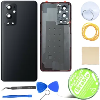 iStable Akkudeckel Set für Oneplus 9 Pro Rückseite Glas mit Kamera Linse Deckel Backcover Schwarz