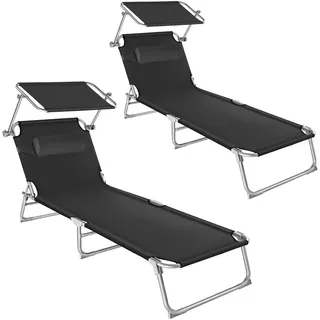 tectake Sonnenliege 2er Set Chloé, 190 x 68 x 111 cm, schwarz , Schwarz , Kunststoff , 68x65x190 cm , Gartenmöbel, Gartenliegen