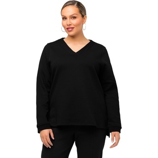 Ulla Popken Damen, Black-Gummidruck, V-Ausschnitt, Langarm Sweatshirts, schwarz, 42-44