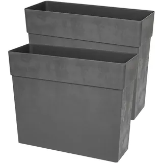 Kreher XXL Sichtschutz-Pflanzkübel mit Rollen – 80x29x65 cm, wetterfest, Naturstein-Optik in Anthrazit, Braun oder Weiß, mit Entwässerungssystem und Rollen! (2, 80 cm Anthrazit)