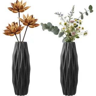 2 Stück Kunststoff Vasen Imitation Keramik Blumenvase Modern für Tischdeko Blumen Vase für Innen Schlafzimmer Wohnzimmer Balkon Tischdeko Hochzeit(Schwarz)