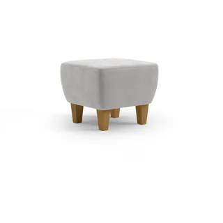 Cavadore Hocker Vida / Polsterhocker mit massiven Holzfüßen in Eiche / 52 x 46 x 52 / Mikrofaser, Hellgrau