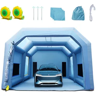 Vevor Tragbares Aufblasbares Farbzelt für Sprühmalerei 1100 + 950 W, 10 x 6 x 4 m Sprühschutz Farbkabine für DIY-Projekte, Hobby-Farbautomaten-Werkzeug, Blau 210D Oxford-Gewebe Auto Lackierkabine
