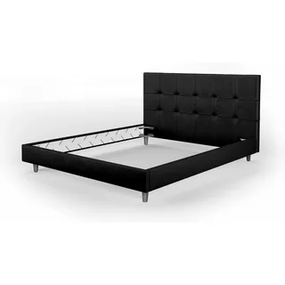 Doppelbett mit Kopfteil, Made in Italy, Struktur aus Holz und Kunstleder, 172x203xh100 cm, Farbe Schwarz