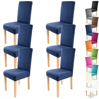 Gräfenstayn 6 STK Stretch-Stuhlhusse Charles - runde und eckige Stuhllehnen - VORTEILSPACKUNG - bi-elastische Passform mit Öko-Tex Siegel Standard 100: „Geprüftes Vertrauen“ (blau)