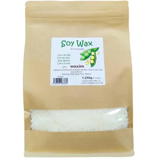 WAXIM Sojawachs für Kerzen in Perlenform | Natürliches Sojawachs, Wachs für selbstgemachte und Duftkerzen 1250 g | Pflanzlich in Behältern | Gleichmäßiges Schmelzen, sauberes Abbrennen, professionelle