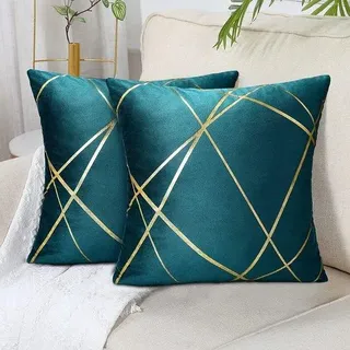 Fluweelkussenset - 2 stuks - groen-gold - 50x50 cm