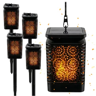 BLIXTAR 4x Solar 3in1 Garten LED Lampe, Laterne, Fackel Flammeneffekt Laterne