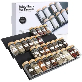 AiQInu Gewürzregal Schublade 8PCS, Schubladen Ordnungssystem von 23cm bis 46cm ausziehbar,Küchenregal Gewürztreppe, Gewürzeinsatz Schublade, für Küche, Arbeitsfläche, Schrank, Regal