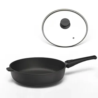 Hoffmann STONIQ Hochrandpfanne 26 cm Induktion, Antihaft, PFAS-frei, mit Deckel, Aluguss, abnehmbarer Griff, alle Herdarten, backofenfest, wiederbeschichtbar, spülmaschinenfest - Pfanne, Bratpfanne