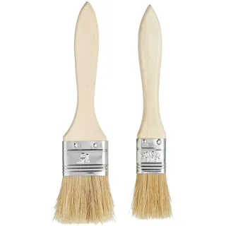 KitchenCraft Teigpinsel, 2-teiliges Öl Pinsel mit Holzgriff, Backpinsel mit Naturborsten zum Bestreichen von Backwaren und Braten, Braun, Holz, 2,5/4 cm
