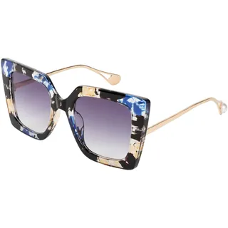 FEISEDY Retro Quadratische Sonnenbrille Damen Übergröße Eckig Brille B2625 | Metallbügel mit Perlenintarsie, Gläser mit Farbverlauf, UV400 Schutz