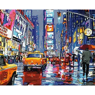 Artnapi Malen nach Zahlen Erwachsene mit Rahmen | DIY Handgemalt | Times Square New York | Kit für Anfänger und Erwachsene | Set inklusive Acrylfarben & Pinsel | 40x50cm Leinwand | Ideal als Geschenk