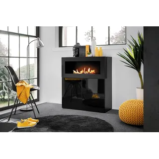 Kommode Schwarze Kommode mit eingebautem Kamin Modern Designer JVmoebel - Schwarz