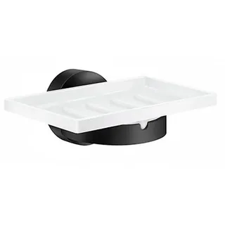 Seifenschale , Schwarz , Metall, Keramik , 12.3x9.5x4.8 cm , Wandbefestigung möglich, inkl. Befestigungsmaterial , Badaccessoires, Seifenschalen