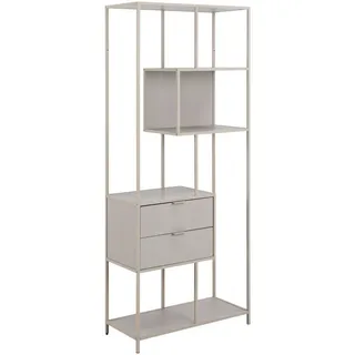 Regal , Hellgrau , Metall, Holzwerkstoff , 4 Fächer , 2 Schublade(n) Schubladen , 77x185x35 cm , Wohnzimmer, Regale, Bücherregale