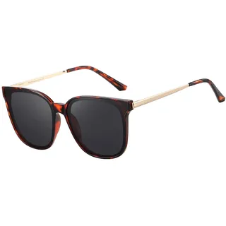 DUCO Vintage Sonnenbrille für Damen Polarisiert mit UV400 Schutz | Leichtgewicht Metall Rahmen, Klassisch Übergroß Sonnenbrillen, Groß Cat-eye Stil, Spiegelglas für Freien Berg Party W016