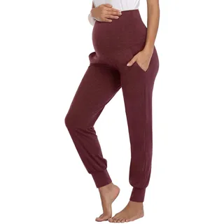 AMPOSH Damen Umstandshose Stretch Lounge Workout Pants Casual Loose Comfy Schwangerschaft Jogger mit Taschen - Rot - Mittel