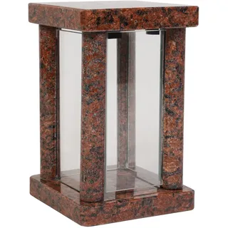 Grab-Lampe Granit Vanga Rot handgefertigt Friedhof-Leuchte Grab-Schmuck Glas
