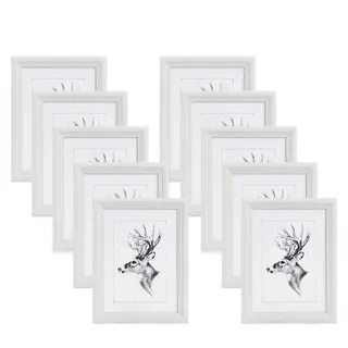 Woltu Bilderrahmen 15x20cm 10er Set Fotorahmen Holzrahmen mit Passepartout, zum vertikalen oder horizontalen Aufhängen/Aufstellen, Posterrahmen Collage Wanddeko, Weiß