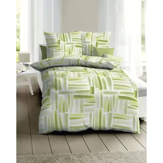 Bettwäsche KAEPPEL "Frame", grün (limone), B/L: 155cm x 220cm, 1 Stk., 1 Stk., Seersucker, B/L: 80cm x 80cm, 2 Stk., Seersucker, Obermaterial: 100% Baumwolle, Bettwäsche, Bettwäsche