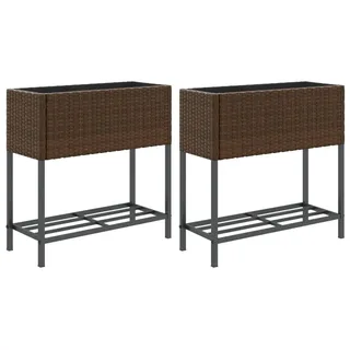 vidaXL Hochbeete mit Ablage 2 Stk. Braun 70x28x70 cm Poly Rattan - Braun