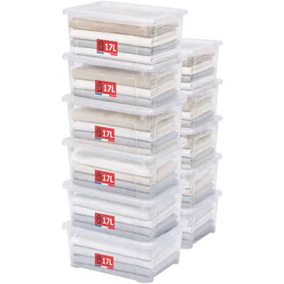 SUNDIS View Box, 11er-set Aufbewahrungsbox mit deckel, 17L, transparentem Kunststoff, stapelbar, ideal für die Aufbewahrung in Schränken, im Büro, in der Waschküche oder im Badezimmer