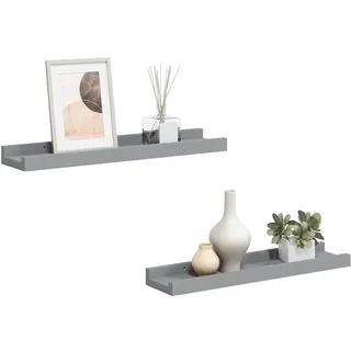 vidaXL 2X Bilderleiste Fotoleiste Bilderregal Galerieboard Wandregal Regal Wandboard für Bilderrahmen Fotorahmen Grau 40x9x3cm MDF