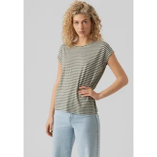 Vero Moda Rundhalsshirt VMAVA PLAIN SS TOP STRIPE GA JRS NOOS Materialmix, regular fit grün L (40)