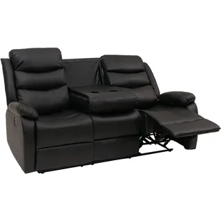 Mendler 3er Kinosessel Kunstleder 181 x 107 x 0 cm Schwarz mit Liegefunktion