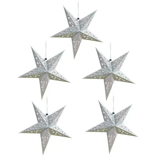 SOLUSTRE 5 Stücke Papierstern Lampe 30cm Silber Papier Weihnachtssterne mit Beleuchtung 3D Leuchtstern Fensterdeko Stern Weihnachten Beleuchtet Christbaumspitze für Neujahr Silvester Party Deko