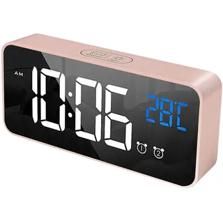 HOMVILLA Wecker Digital mit Große LED Temperaturanzeige, Digitaler Wecker mit Dual Alarm, Snooze, 4 Stufen Einstellbarer Helligkeitsdimmer und 10 Musik für Nachttisch Schlafzimmer