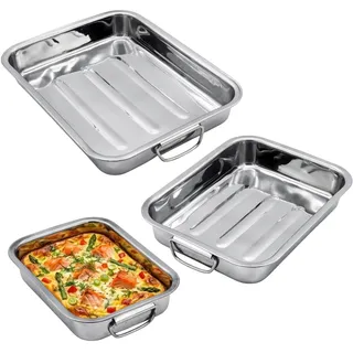 Edelstahl Bräter Set - 3-teilig - Auflaufform in 3 verschiedenen Größen mit Griffen - Gratinform Ofenschale Backform