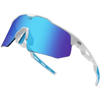 ULTR Sportbrille AERO, Sonnenbrille für Herren & Damen, TR90 Rahmen, für Sport wie Radfahren MTB Sportsonnenbrille Radbrille Sportbrille Fahren Angeln Baseball Laufen (Weiß (Blaues Glas))