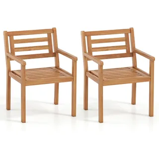 FANTASK 2er-Set Gartenstühle, Holzstuhl mit Armlehnen, Outdoor Essstuhl bis 180 kg belastbar, Gartensessel, Balkonstühle für Garten, Balkon, Terrasse
