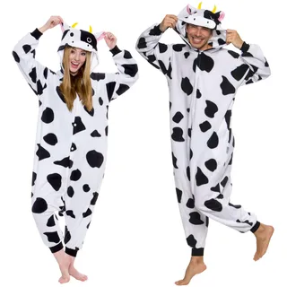Funziez! Silver Lilly Unisex Erwachsene Schlafanzug – Plüsch Einteiler Cosplay Tier Kostüm, kuh, XL