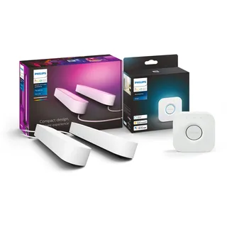 Philips Hue White and Color Ambiance Play Lightbar 2-er Pack inkl. Hue Bridge, weiß, bis zu 16 Millionen Farben, steuerbar via App, kompatibel mit Amazon Alexa