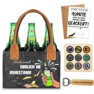 Witzige Ruhestand Geschenk, Männerhandtasche Bier,Hochwertige Filz-Biertasche für 6 Flaschen mit Flaschenöffner,Grußkarte,Sammler von Bierflaschenverschlüssen für Männer Mann Frauen Freund Kollegen