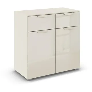Rauch Möbel Aditio, Kommode für Schlafzimmer, Wohnzimmer, Kinderzimmer, Flur, 2-türig, Glasfront, 2 Schubladen, Soft-Close-Funktion, Sideboard im modernen Look, Farbe Front Glas Beige, Breite 80 cm